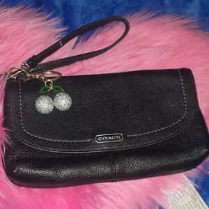Coach Black Wristlet with Cherry Charm